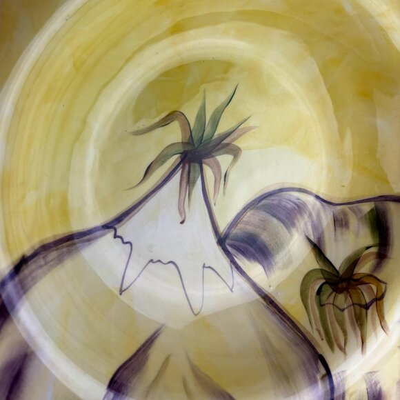 Large 16" Italian Pottery Barn Sappelle Yellow Bowl - Hand-Painted Eggplant - Picture 8 of 13